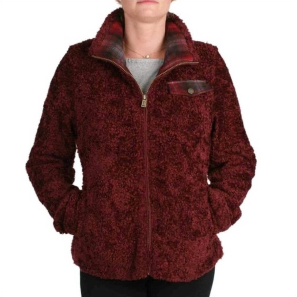 Pendleton Burgundy Zip Front Fleece Teddy Jacket Women's Size Medium
